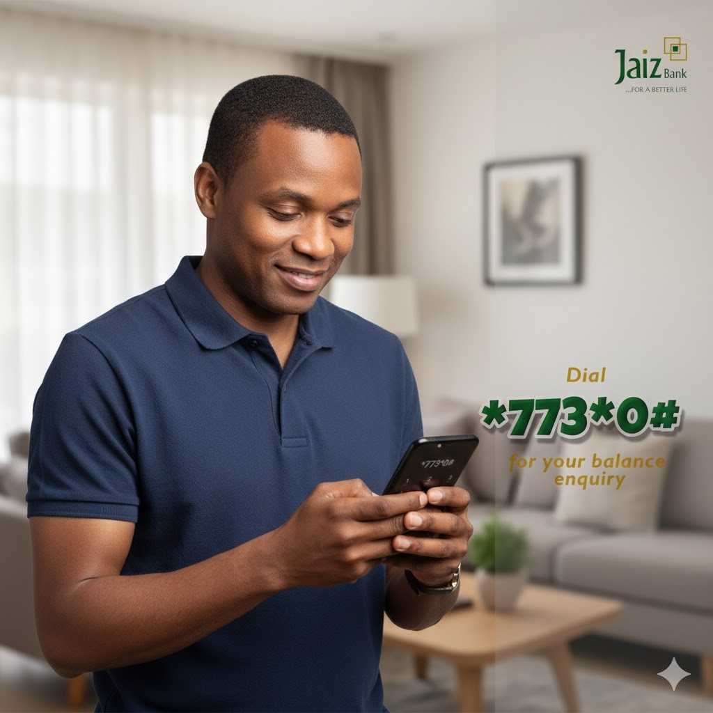 A man checking jaiz bank account balance with *773*0#