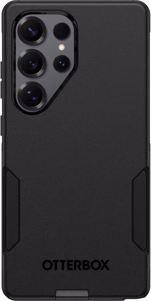 OtterBox Commuter Series slim dual-layer case for Samsung Galaxy S25 Ultra in black featuring textured side grips and pocket-friendly urban design.