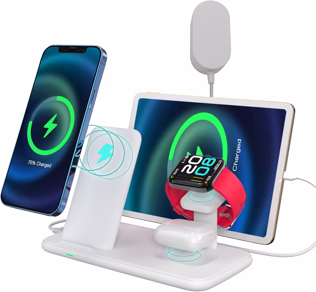 Anlmz 3-in-1 magnetic wireless charging station for iPhone 17, Apple Watch, and AirPods.