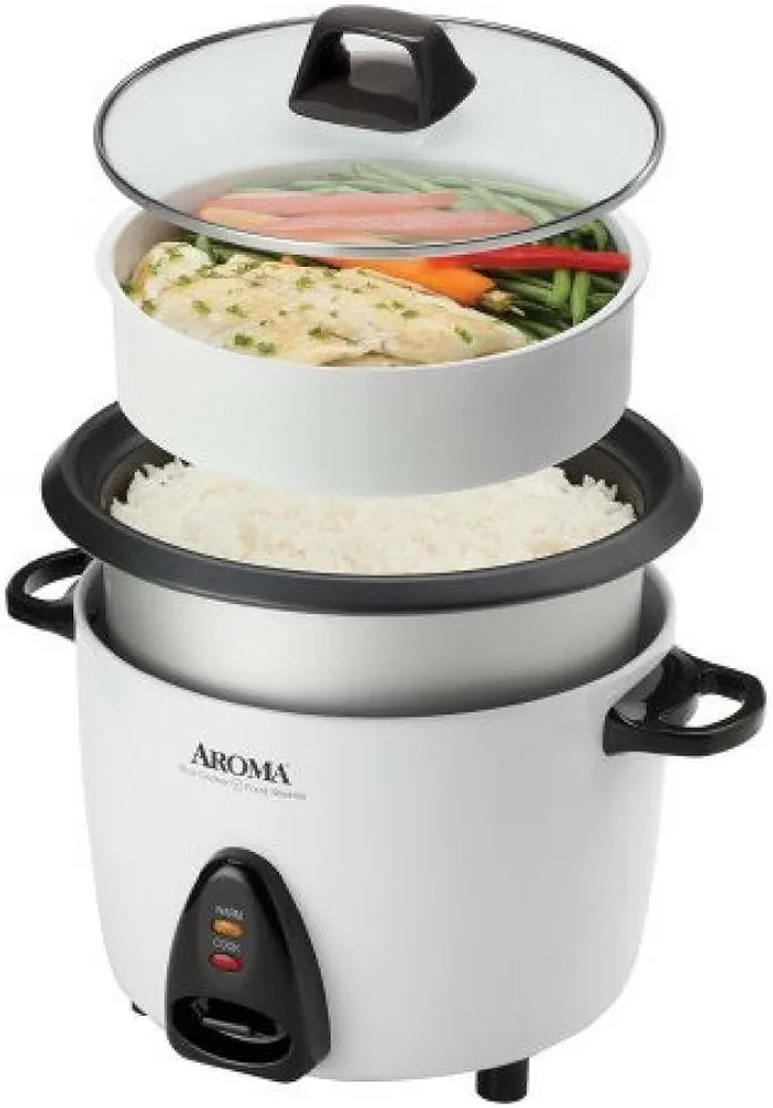 Aroma 20-cup rice cooker steaming vegetables for family meal prep