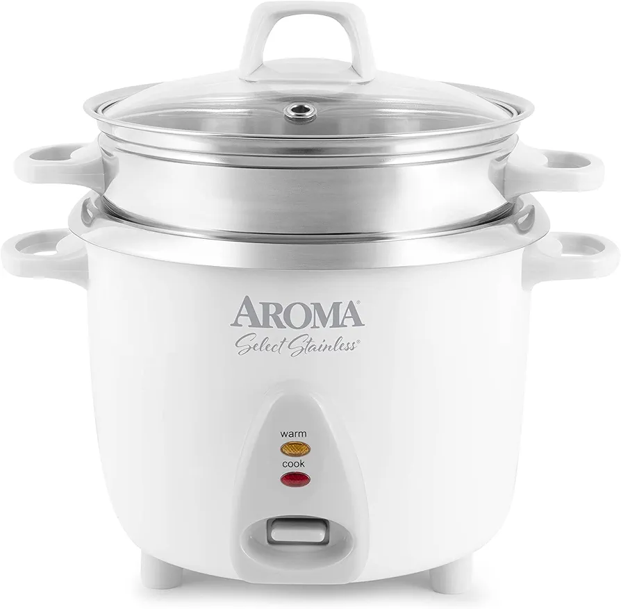 Stainless steel rice cooker steaming carrots and broccoli