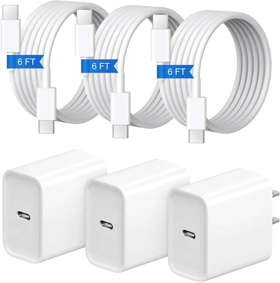 Fast charger for iPhone 15 travel charger bundle with three chargers