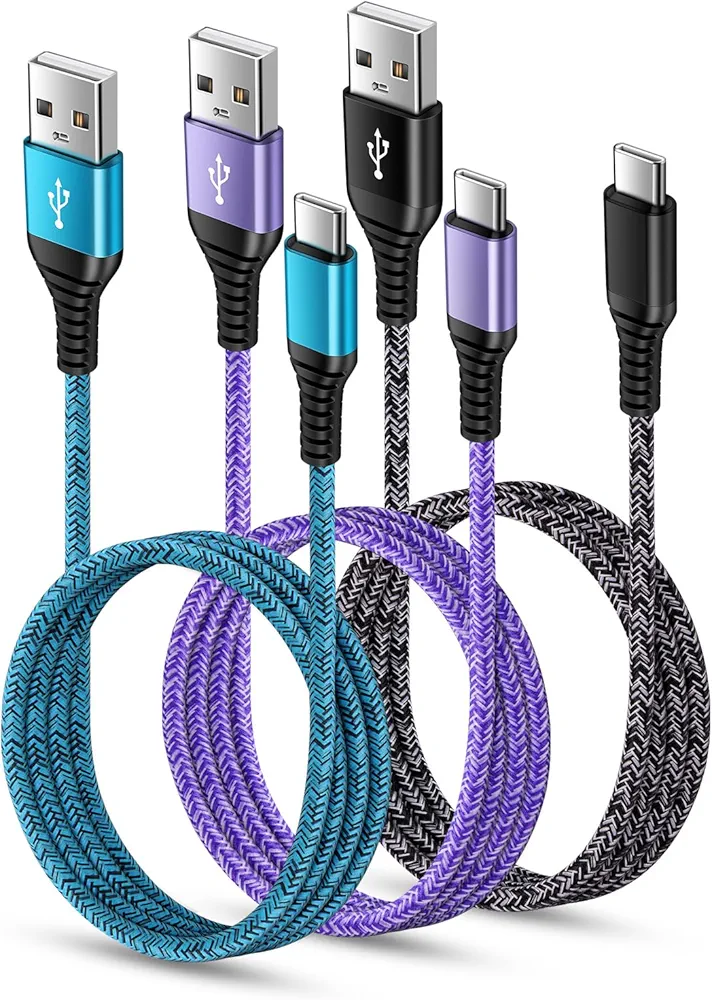 3 Pack Braided USB A to USB C Heavy Duty Cables