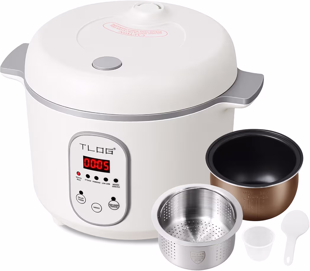 TLOG stainless steel low carb rice cooker with starch reducing basket