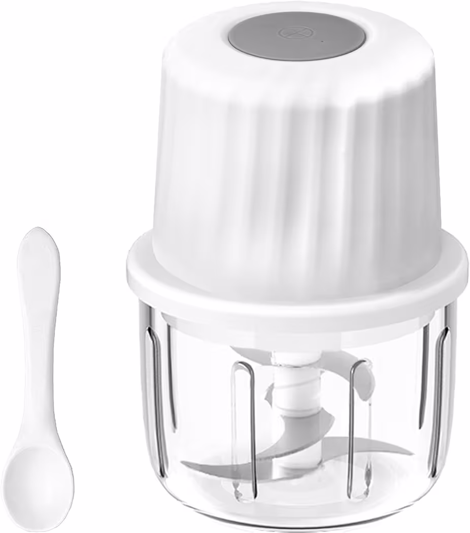 Glass bowl rechargeable garlic chopper with six-blade system