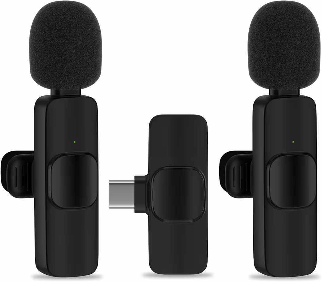 Budget wireless lavalier microphone connected to Samsung Galaxy smartphone for content creation