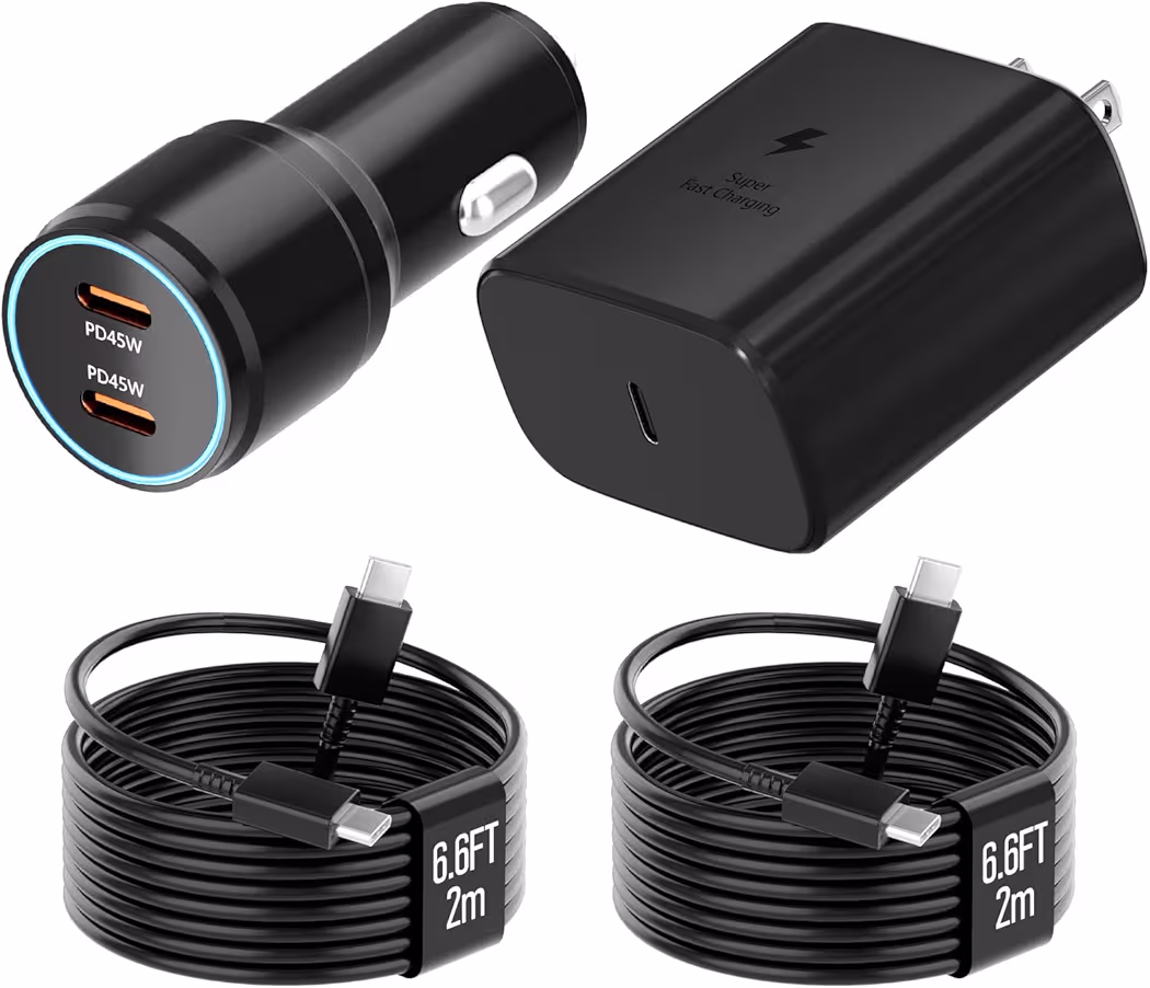 45W USB-C charger with two charging cables for Galaxy S26 Ultra