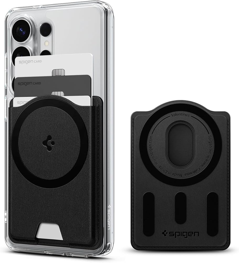 Spigen magnetic wallet attached to Samsung Galaxy phone for carrying cards