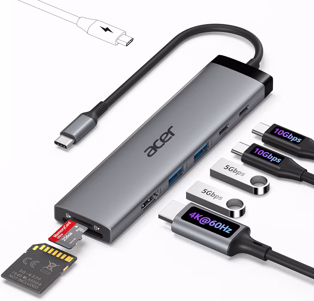 Acer 8-in-1 USB-C hub connected to Samsung DeX workstation setup