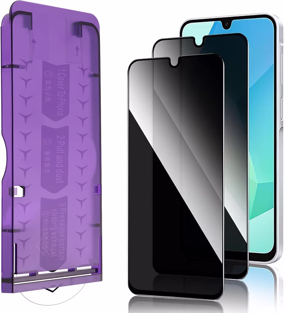 Lokyoo privacy screen protector installed on Samsung Galaxy A16 with anti-spy viewing protection