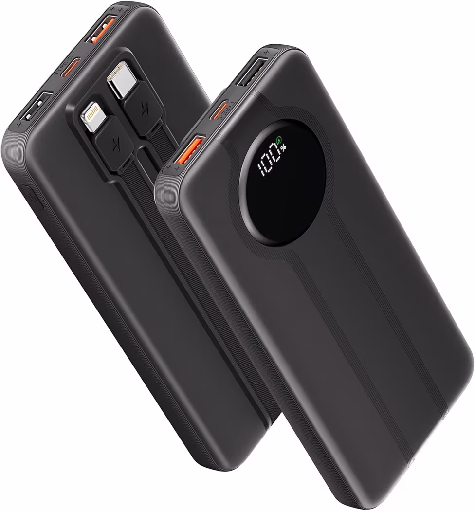 Aioneus 10000mAh portable charger connected to Samsung Galaxy A16