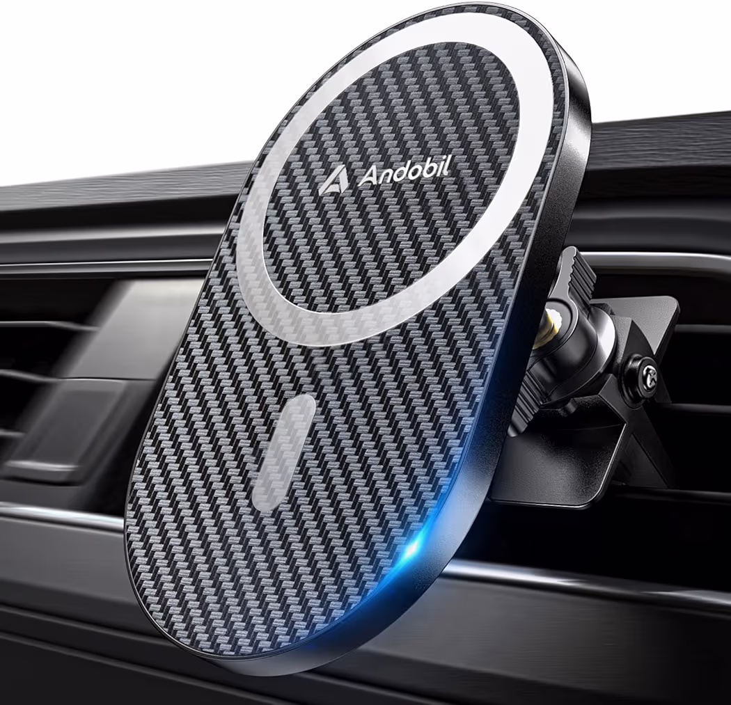 Andobil magnetic car mount holding Galaxy S26 Ultra during navigation