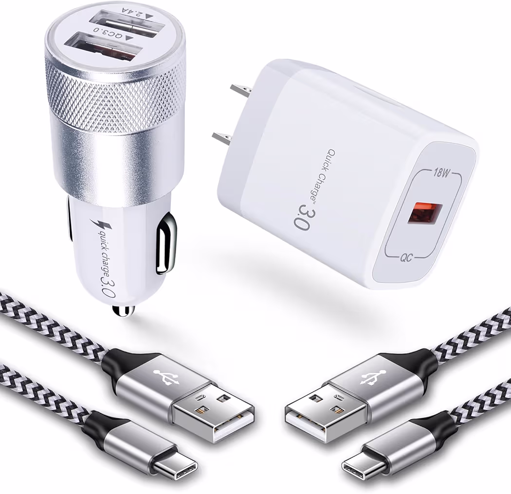 USB fast charger kit with wall charger car charger and USB-C cables