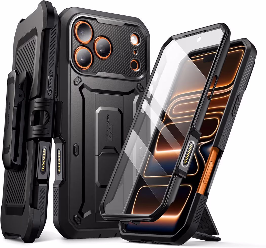 SUPCASE Unicorn Beetle Pro rugged case for iPhone 17 Pro Max with kickstand and built-in screen protector