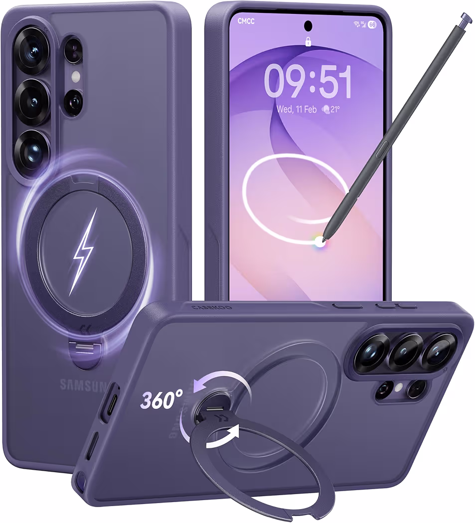CASEKOO 360 Spin magnetic stand case for Galaxy S26 Ultra supporting wireless charging