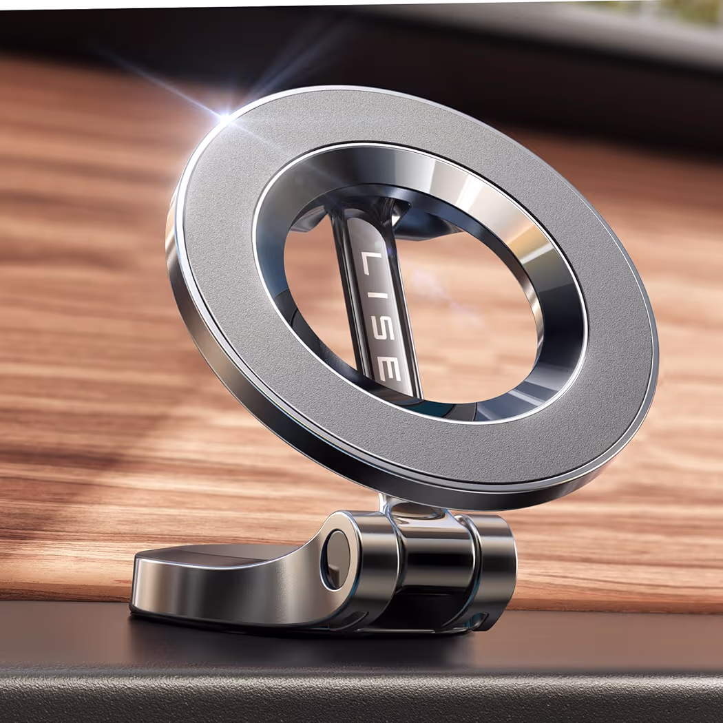 LISEN MagSafe Car Mount attached to iPhone 17 Pro Max dashboard mount