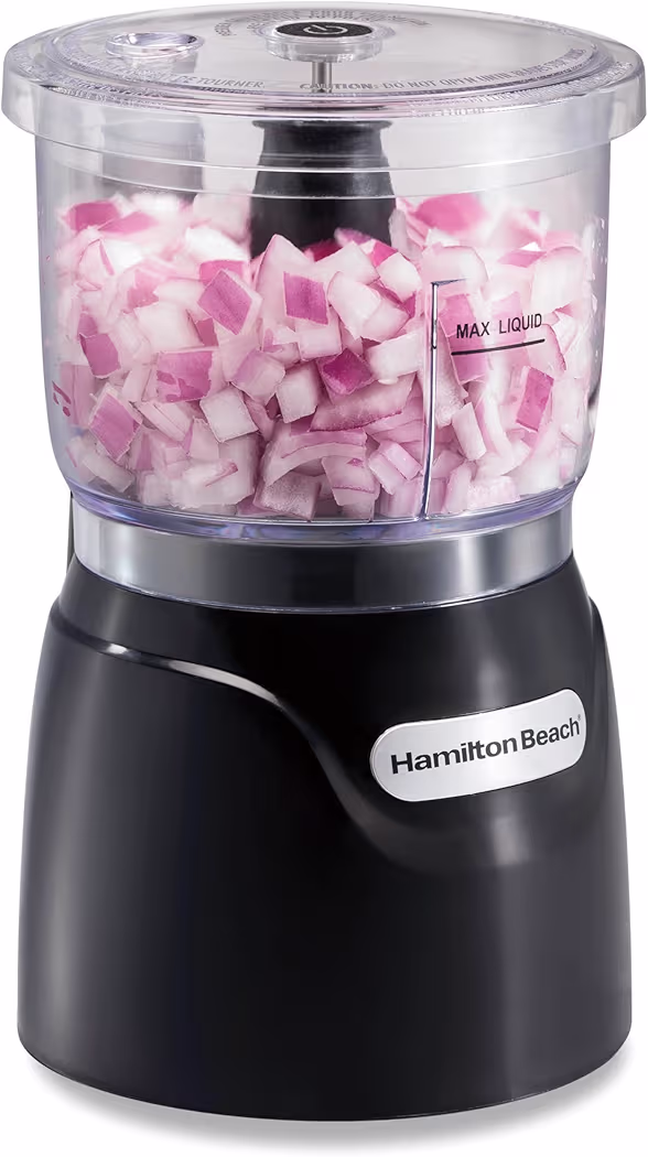 Hamilton Beach electric garlic chopper processing fresh garlic cloves