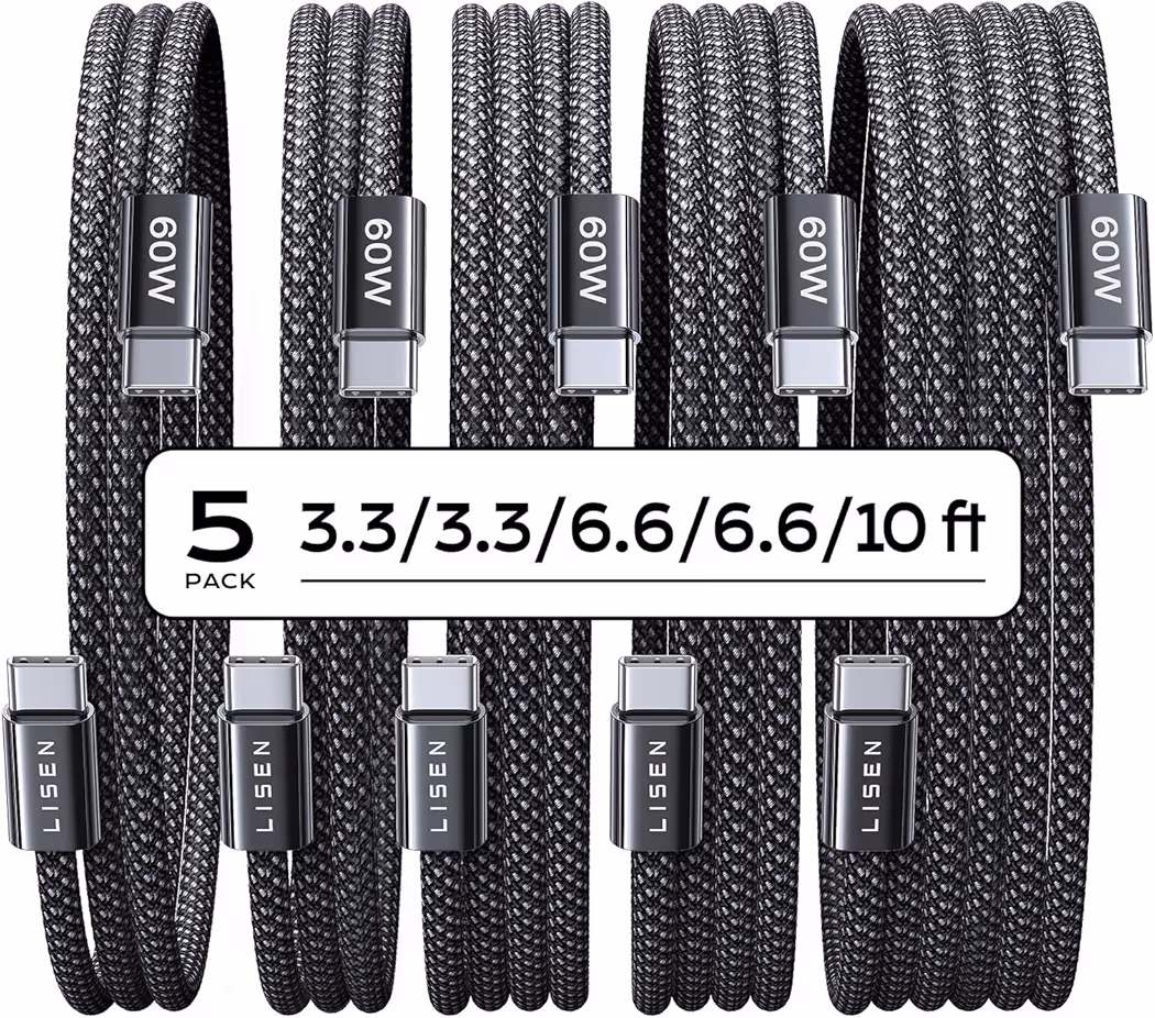 LISEN 5-pack USB-C cable set for iPhone 17 Pro Max