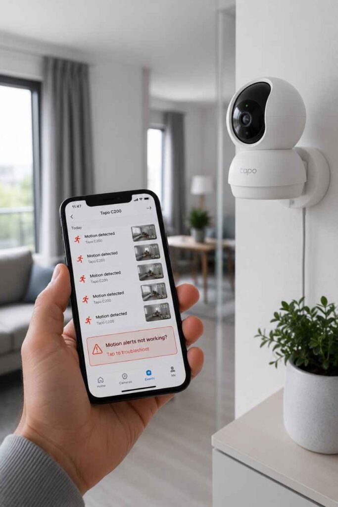 Tapo security camera missing motion alerts while homeowner checks settings
