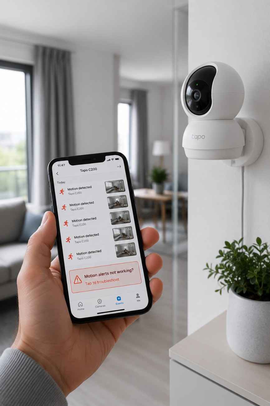 Tapo security camera missing motion alerts while homeowner checks settings