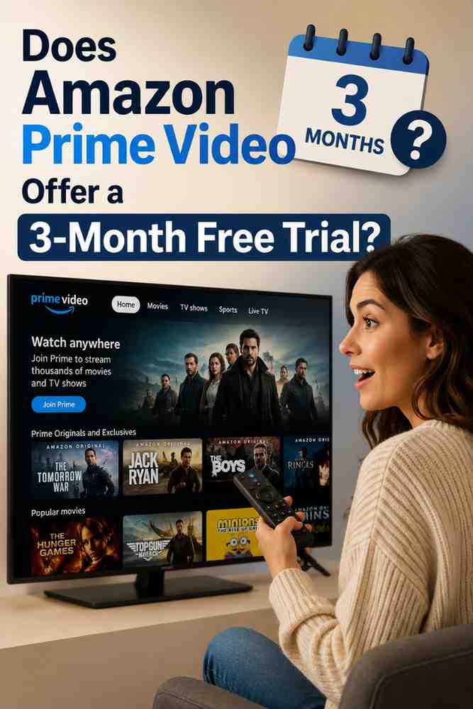 Does Amazon Prime Video offer a 3-month free trial displayed on a smart TV with streaming interface
