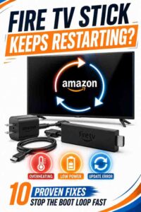 Fire TV Stick keeps restarting troubleshooting guide with reboot loop illustration