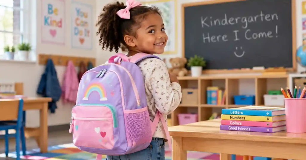 What size backpack for kindergarten with a child wearing a small school backpack