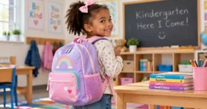 What size backpack for kindergarten with a child wearing a small school backpack